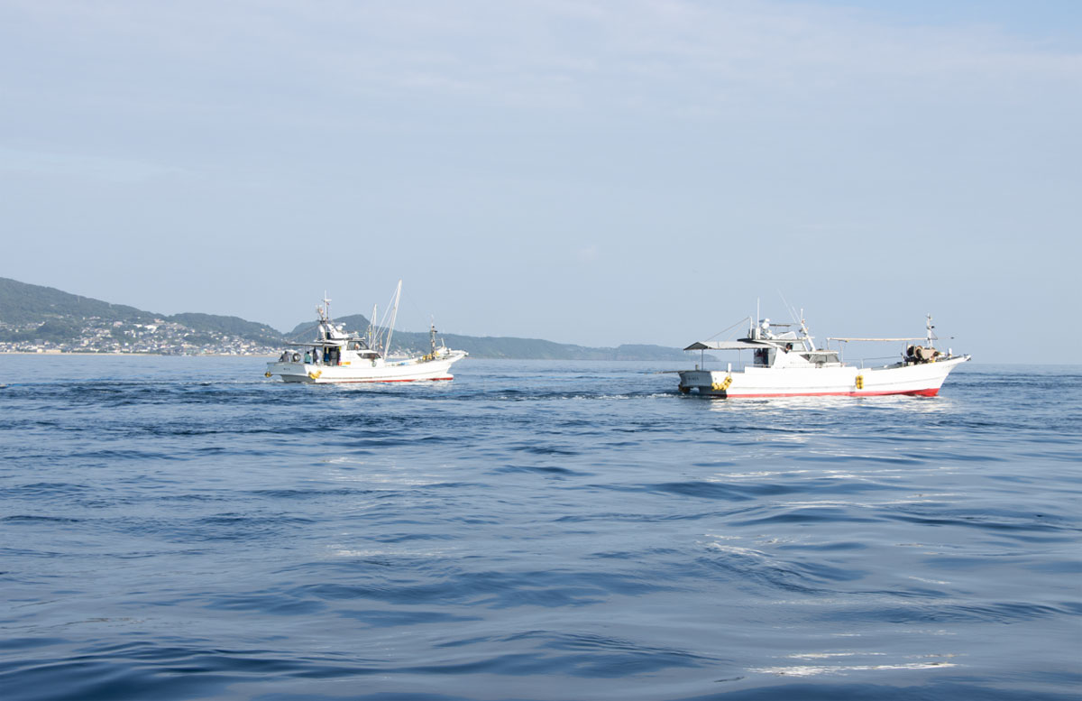 平戸の海を進むあご漁船